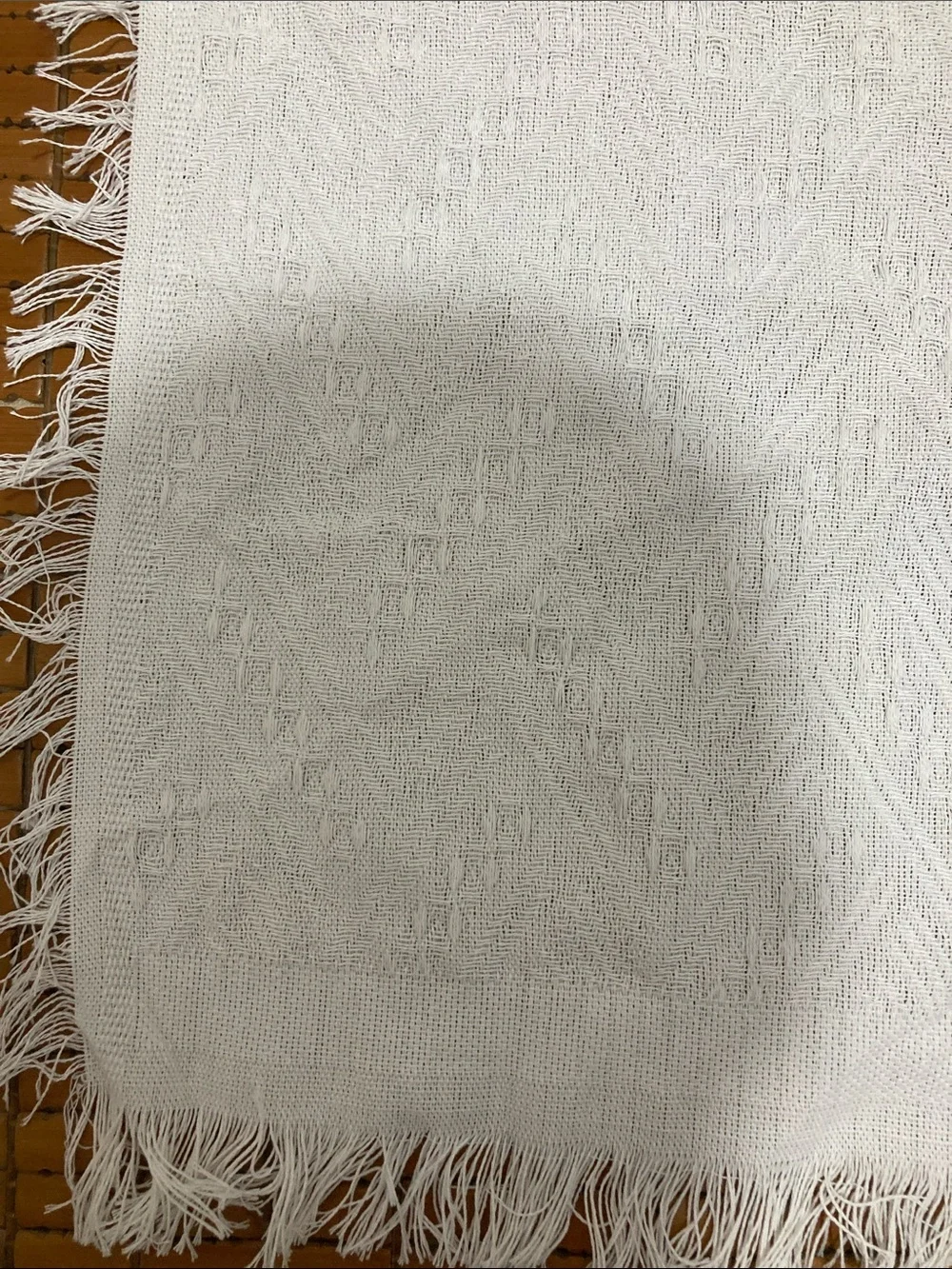 White Textured Fringe Throw Blanket